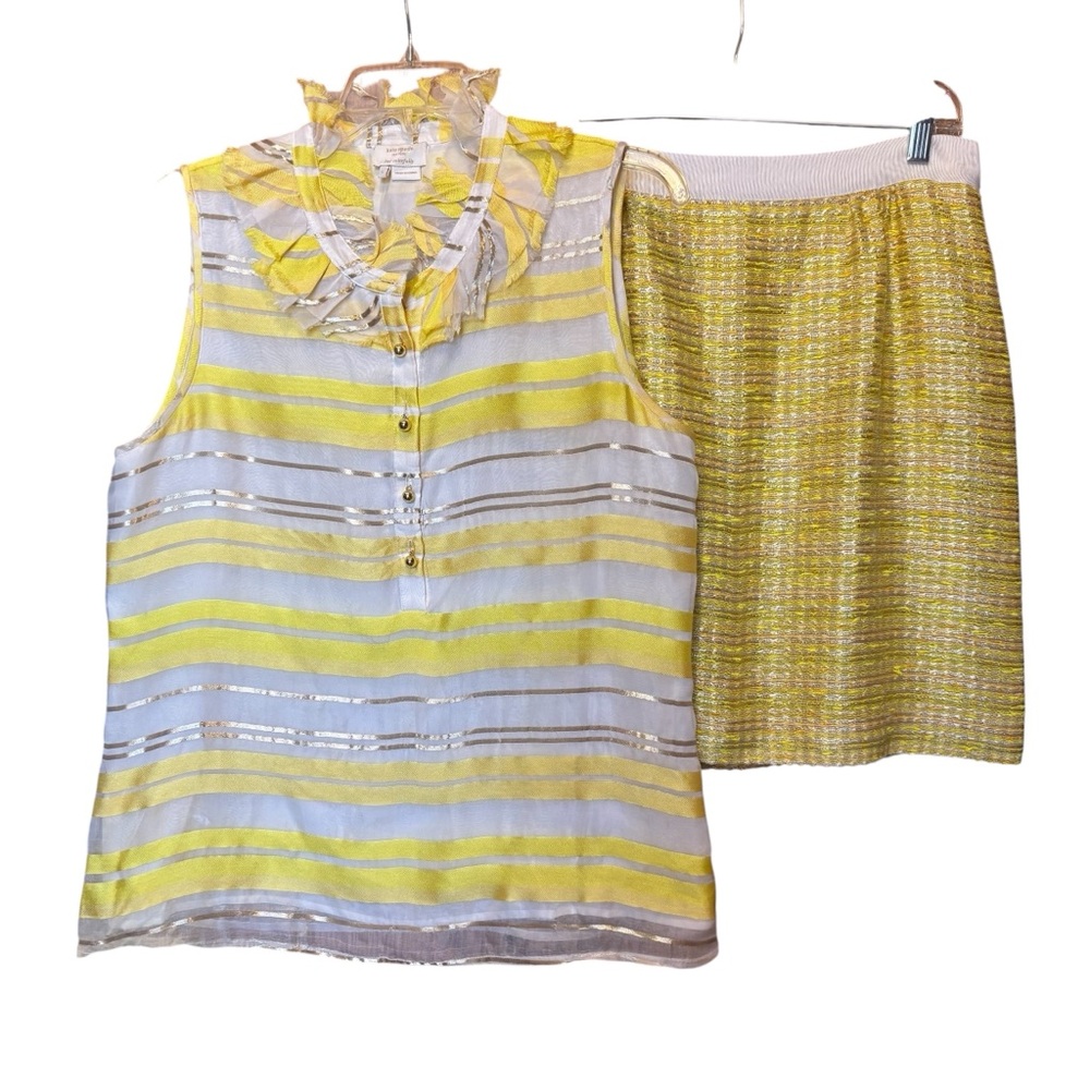 Kate Spade Skirt Yellow Gold Tweed Skirt & Kate Spade Sleeveless Silk Cori Top